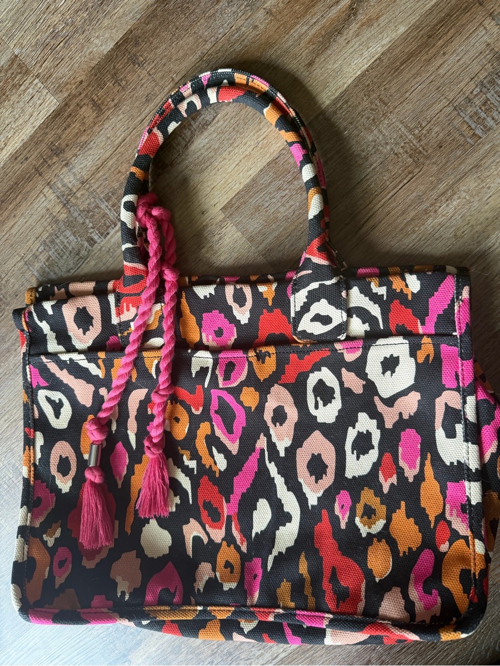 Vince Camuto Multicolor Leopard-Print Satchel with Pink Tassel